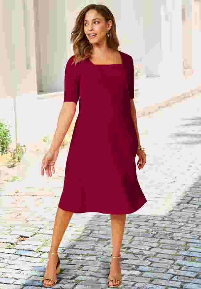 Stretch Cotton Square Neck Midi Dress image number 0