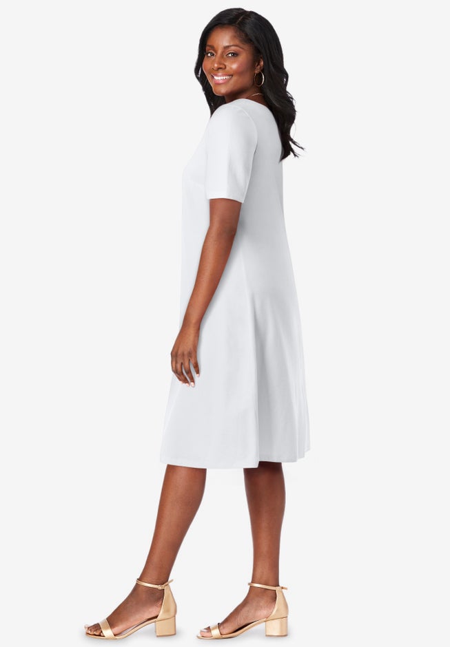 Stretch Cotton Square Neck Midi Dress image number 2