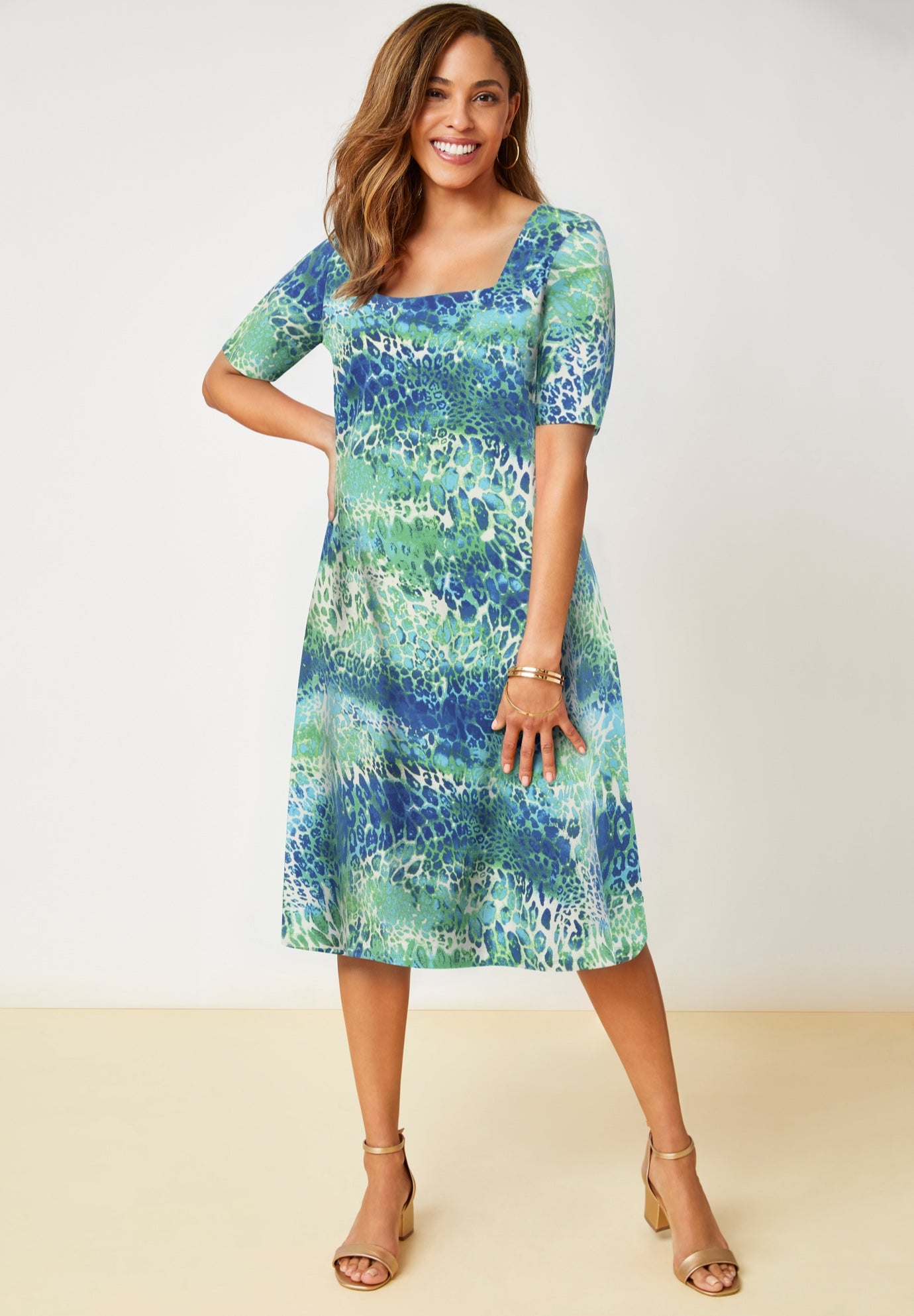 Stretch Cotton Square Neck Midi Dress image number 0