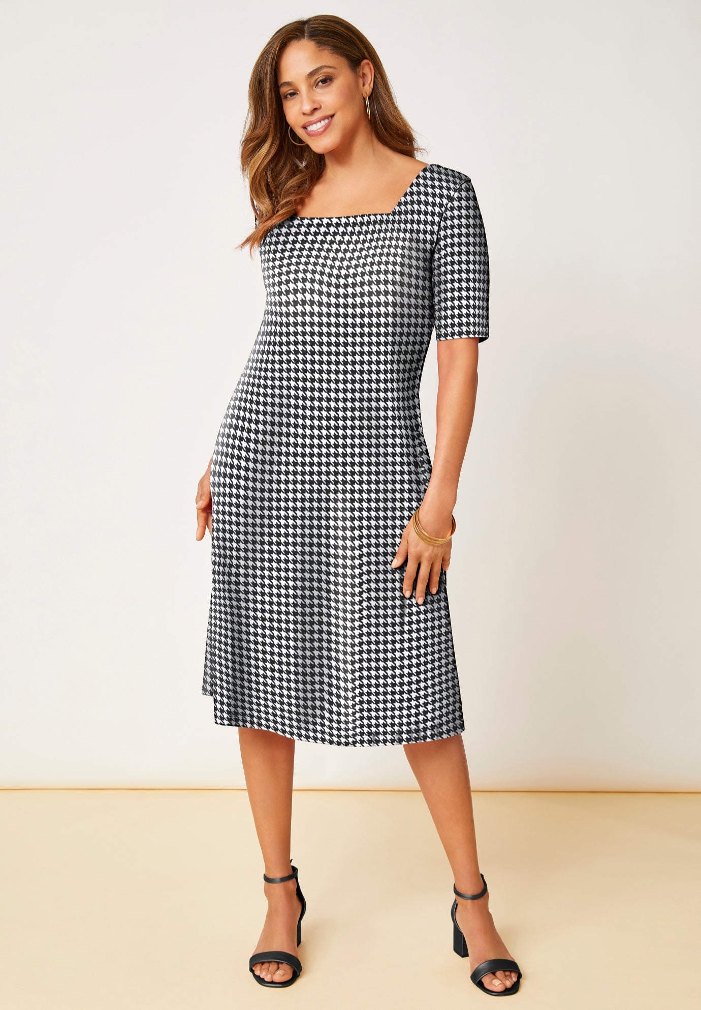 Stretch Cotton Square Neck Midi Dress image number 0