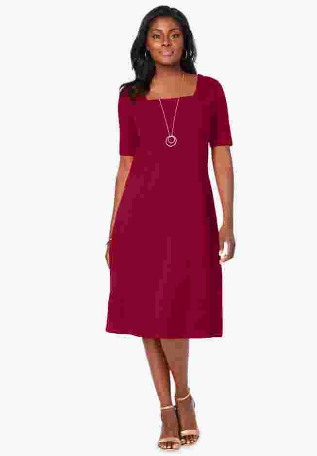 Stretch Cotton Square Neck Midi Dress image number 0