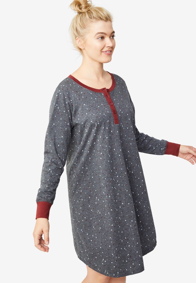Long Sleeve Henley Sleepshirt image number 0