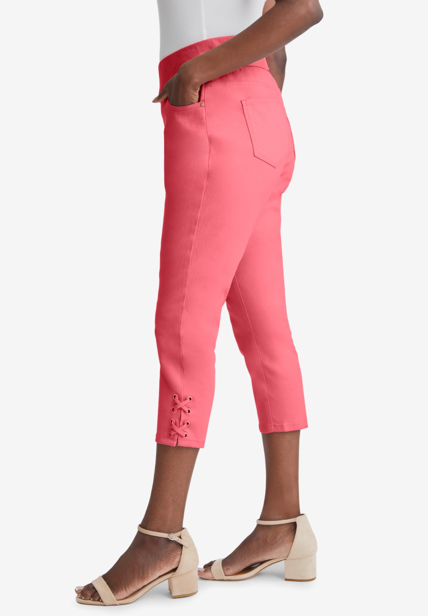 Comfort Waist Stretch Denim Lace-Up Capri image number 3