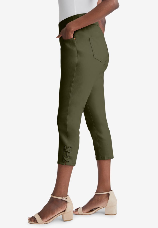 Comfort Waist Stretch Denim Lace-Up Capri image number 2