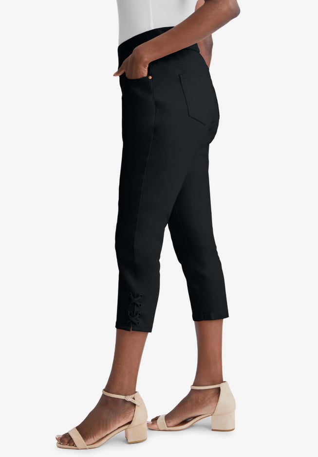 Comfort Waist Stretch Denim Lace-Up Capri image number 2