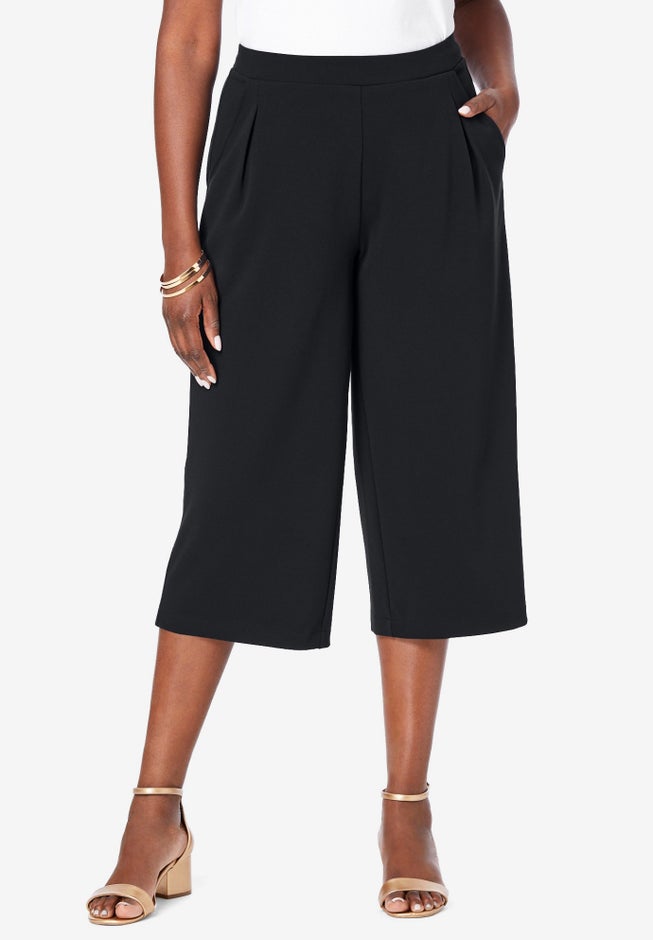 Wide-Leg Crop Crepe Pants image number 0
