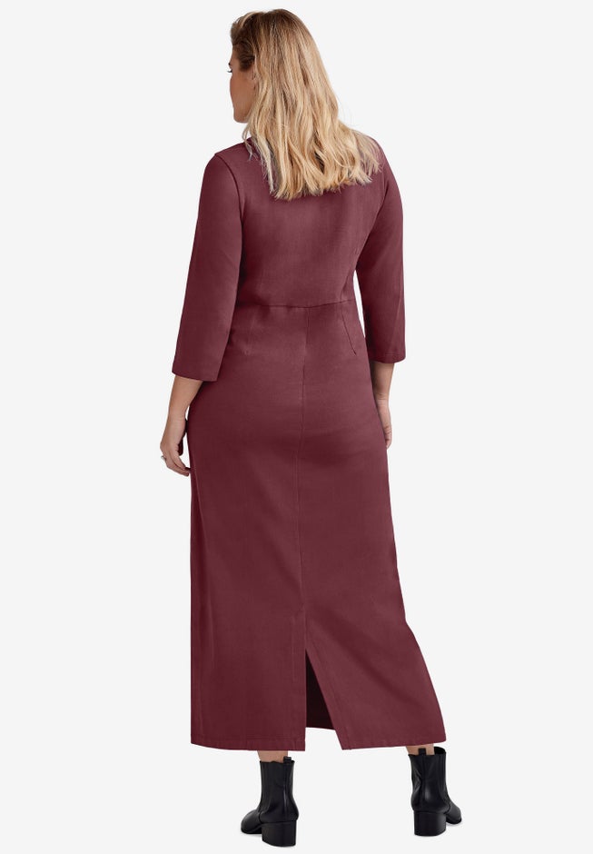 Three-Quarter Sleeve Knit Maxi Dress image number 1