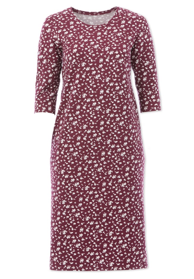 Cotton Spandex Crew Neck 3/4 Sleeve Maxi Dress image number 3