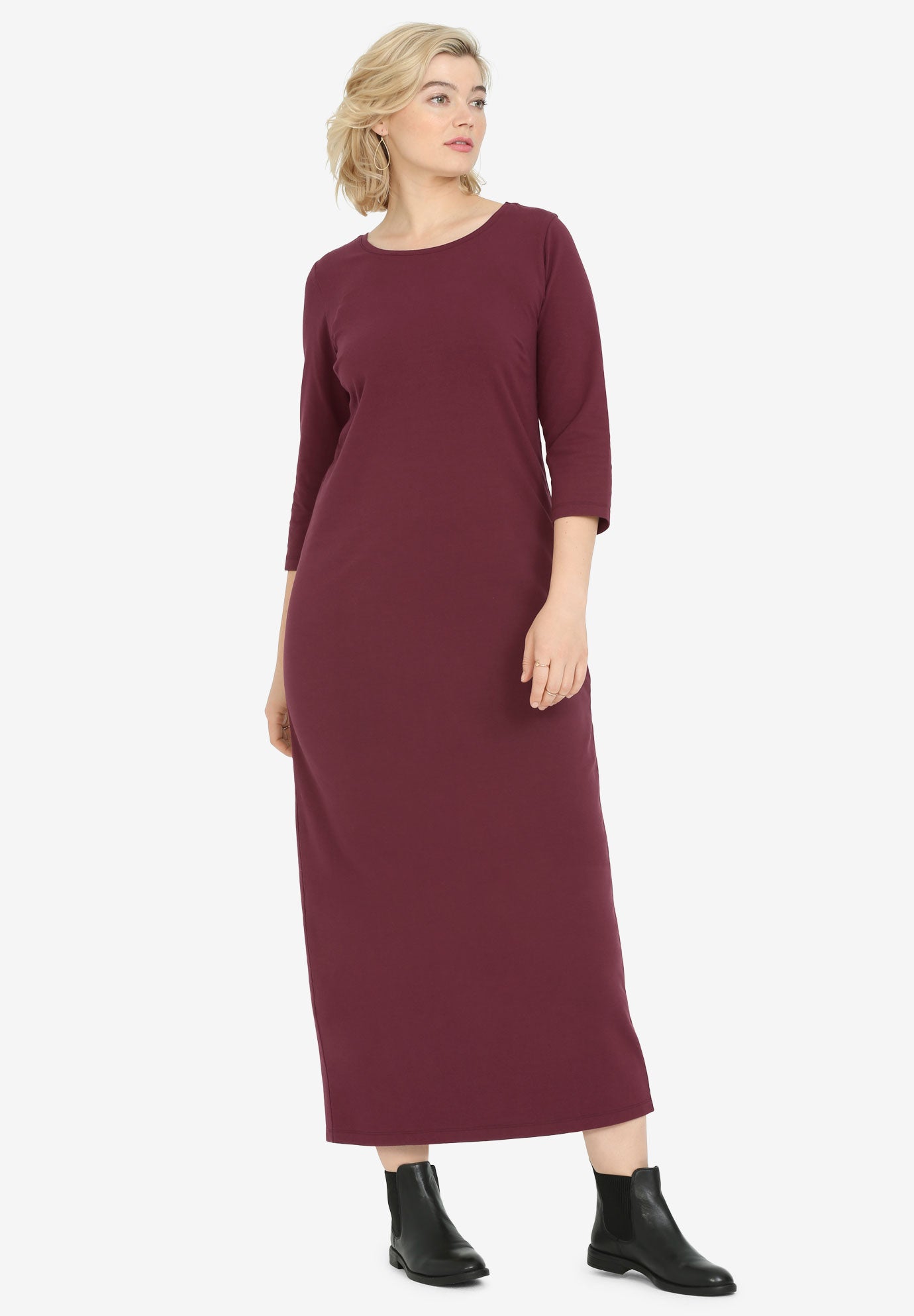 Three-Quarter Sleeve Knit Maxi Dress image number 0