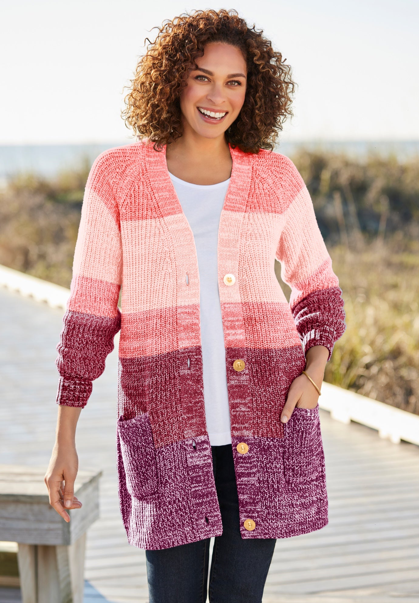 Ombre Shaker Cardigan Sweater image number 0