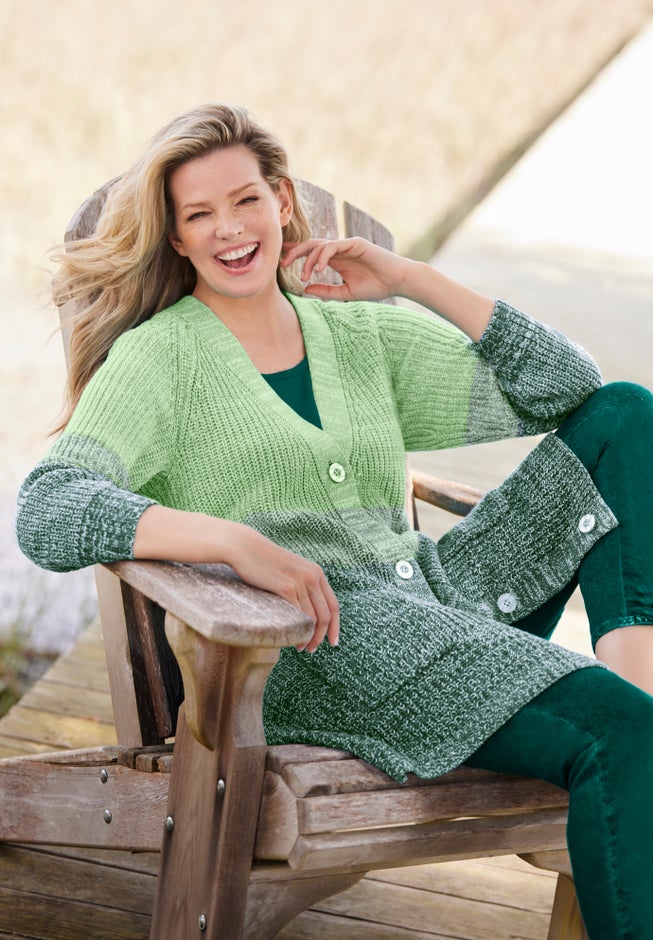 Ombre Shaker Cardigan Sweater image number 3