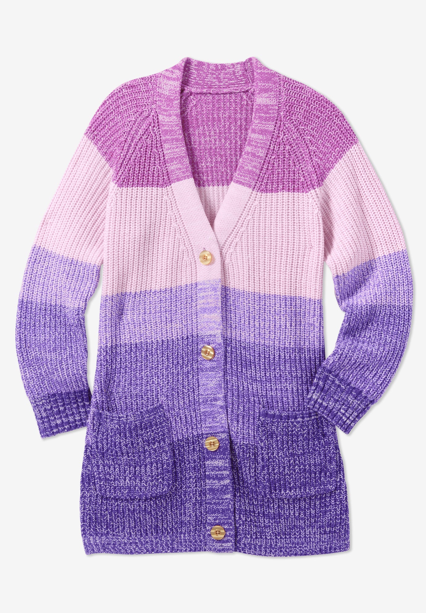 V-neck Ombre Shaker Cardigan with Pockets, Navy Ombre