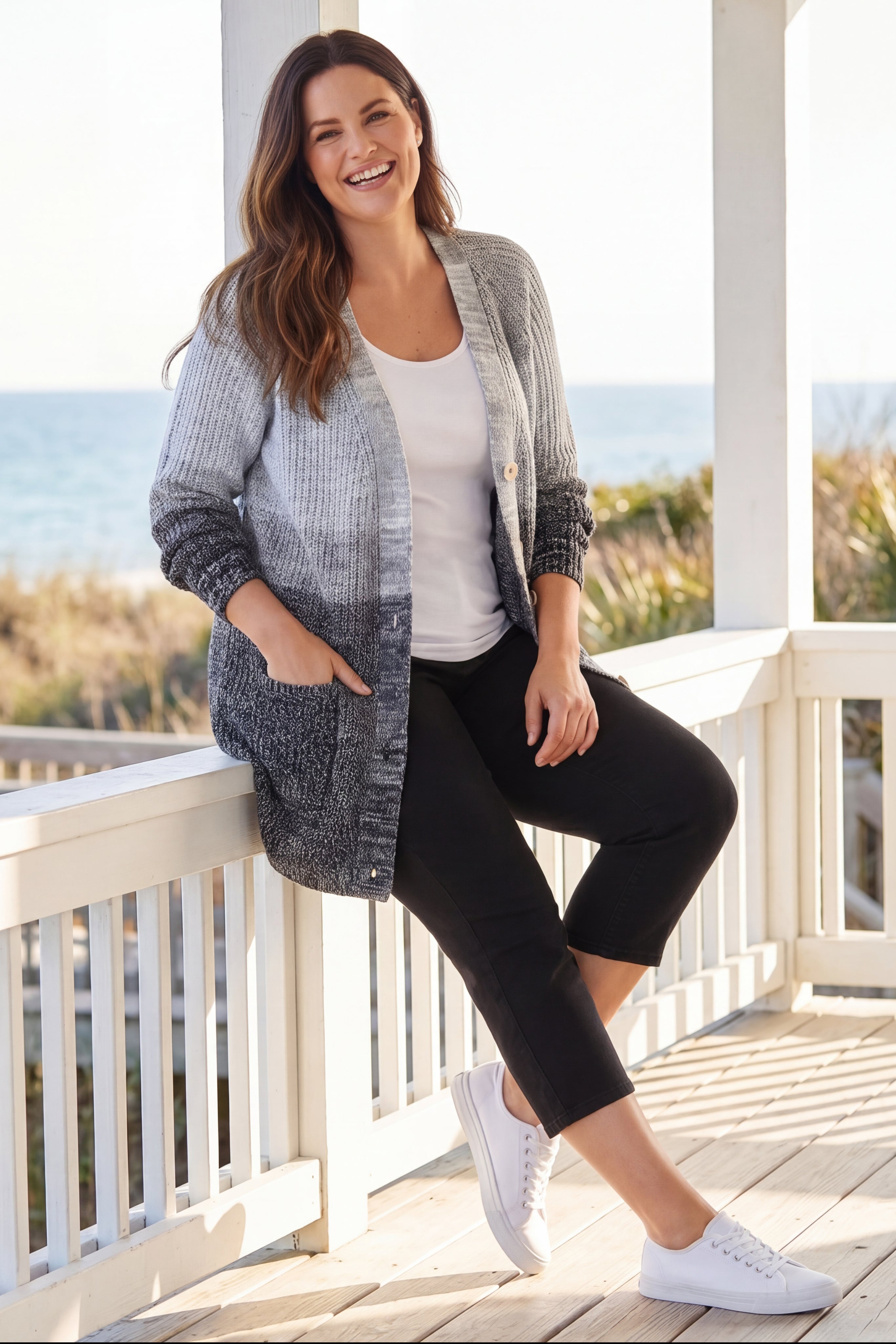 Ombre Shaker Cardigan Sweater image number 0