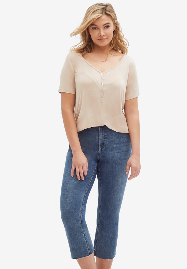 Drapey V-Neck Henley image number 1