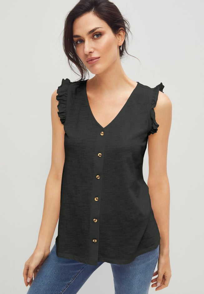 Button-Front Ruffle Sleeve Tank image number 2
