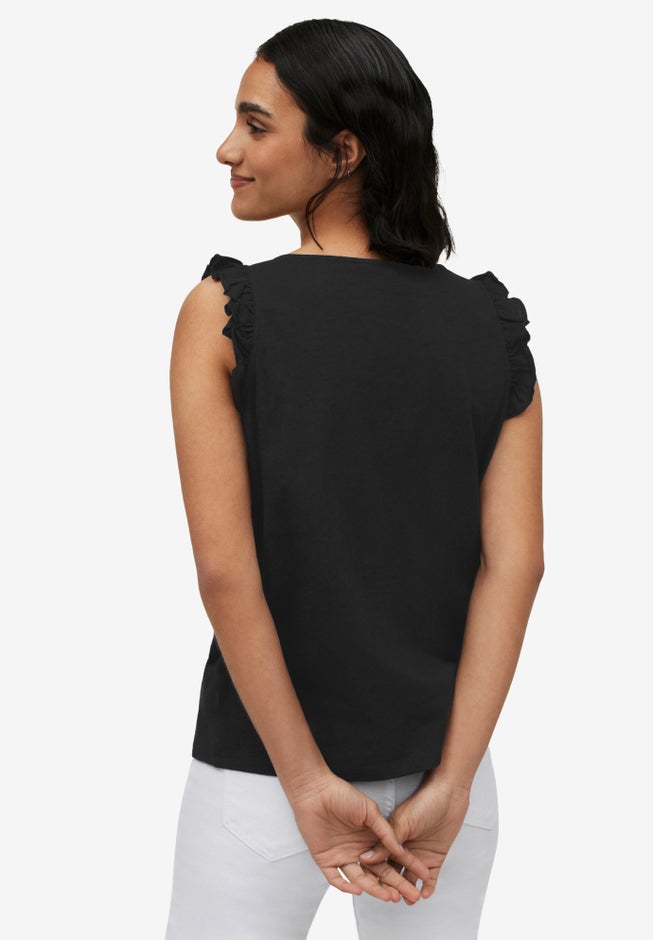 Button-Front Ruffle Sleeve Tank image number 1