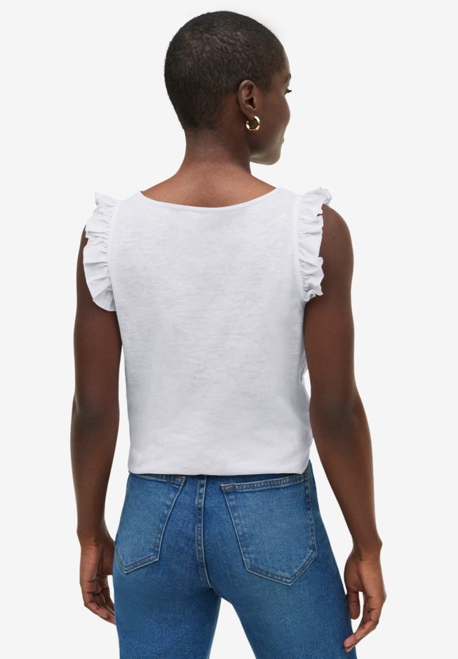 Button-Front Ruffle Sleeve Tank image number 1