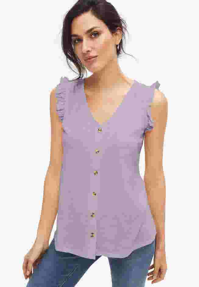 Button-Front Ruffle Sleeve Tank image number 0