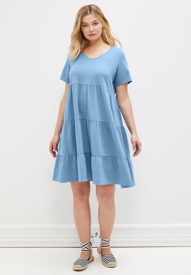 Flouncy Tiered Tee Dress - Casual Daywear, Blue Sky | Woman Within Flouncy Tiered Tee Dress - Casual Daywear, Blue Sky | Woman Within