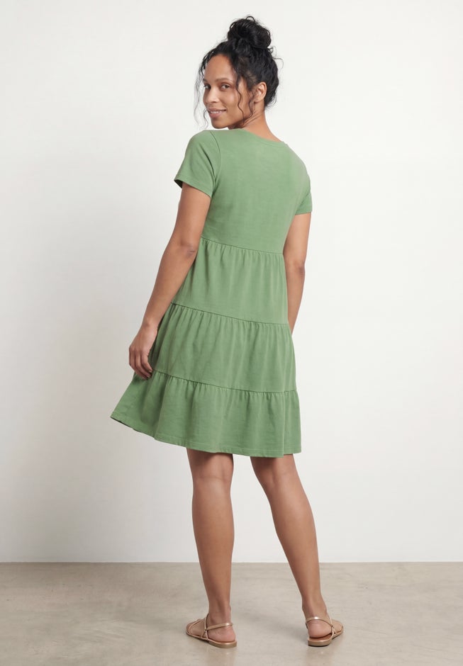 Cotton Spandex V-Neck Short Sleeve Tiered A-Line Dress image number 1