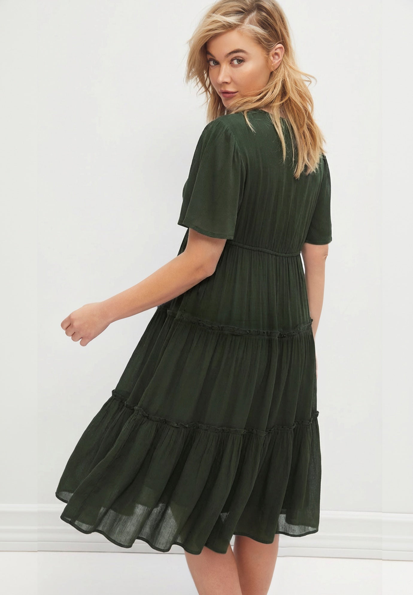 Tiered Midi Dress With Surplice Neckline image number 1