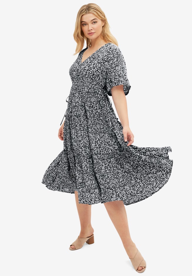 Tiered Midi Dress With Surplice Neckline image number 0
