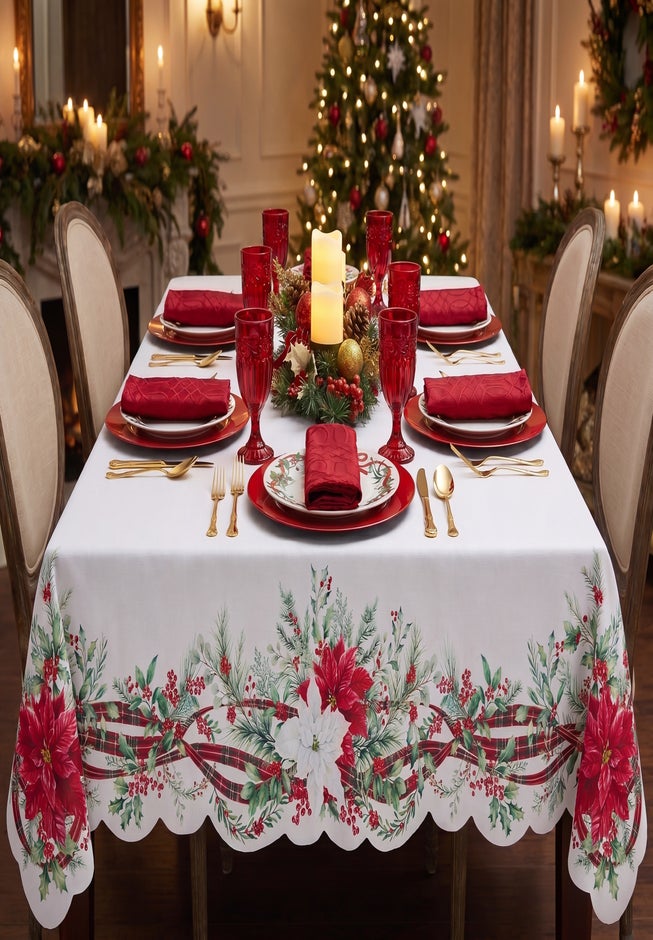 Ribbon Poinsettia Tablecloth image number 2