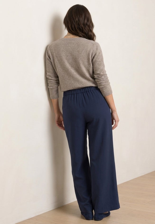 Wide-Leg Back Elastic Flat Front Soft Pants image number 1