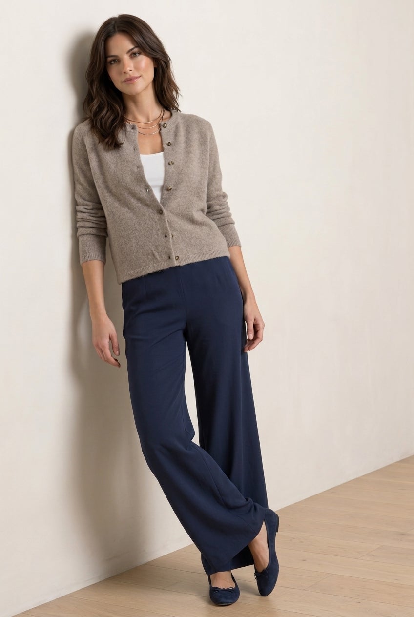 Wide-Leg Back Elastic Flat Front Soft Pants image number 0