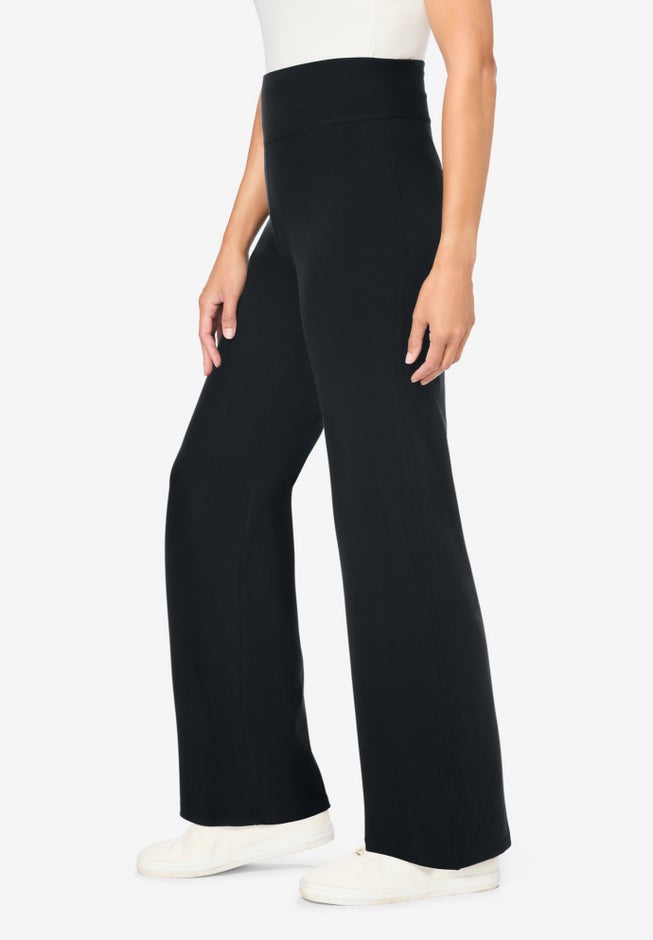 Stretch-Cotton Knit Pull-On Wide-Leg Leggings image number 2