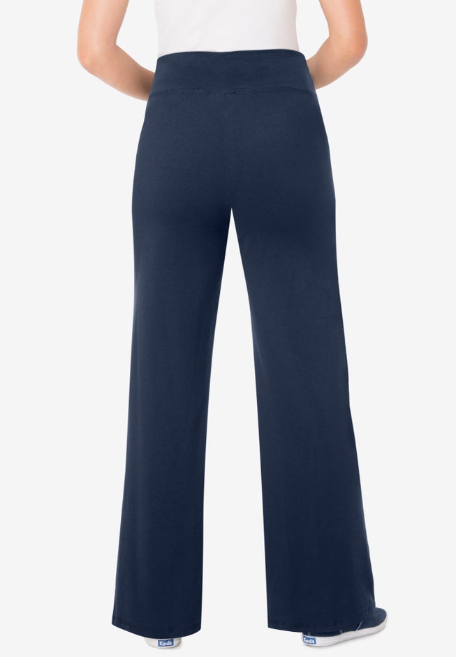 Stretch-Cotton Knit Pull-On Wide-Leg Leggings image number 1