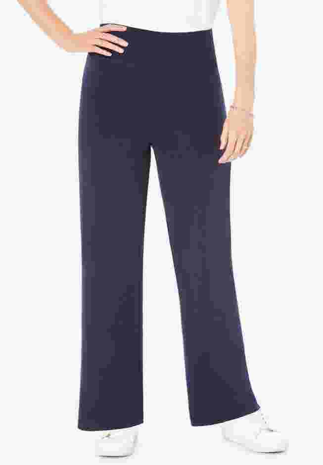 Stretch-Cotton Knit Pull-On Wide-Leg Leggings image number 0