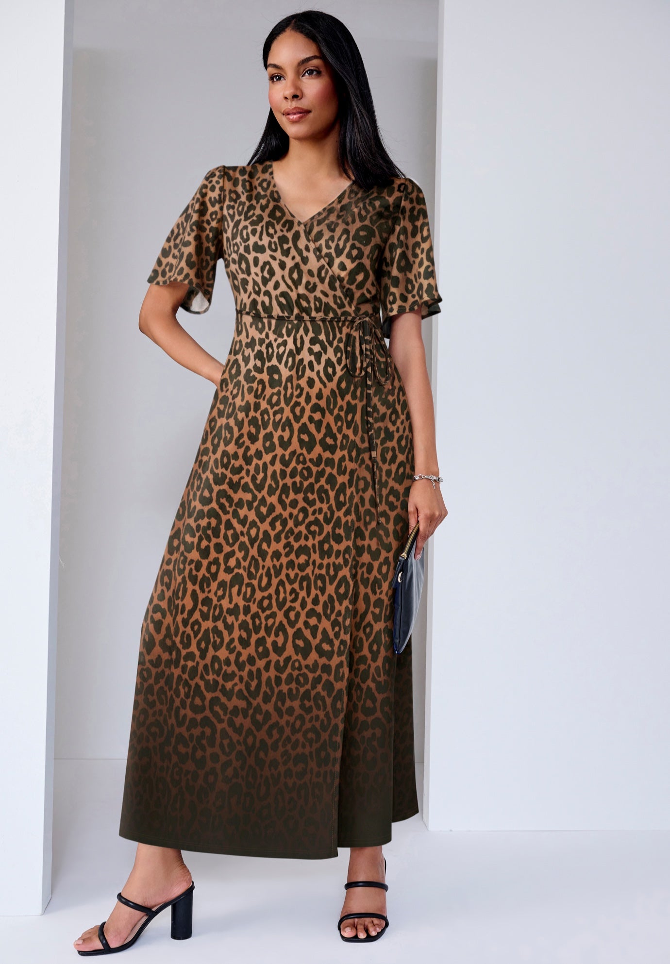 FLUTTER SLEEVE WRAP MAXI DRESS image number 0