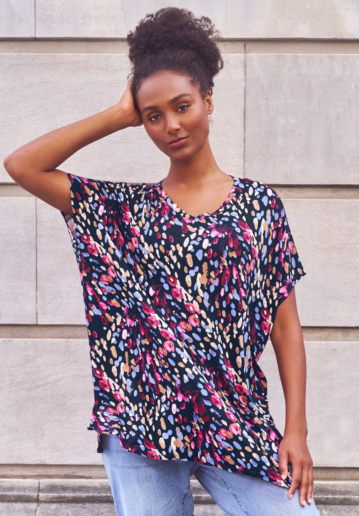 Stretch Knit Scoop Neck Oversized Tunic image number 0