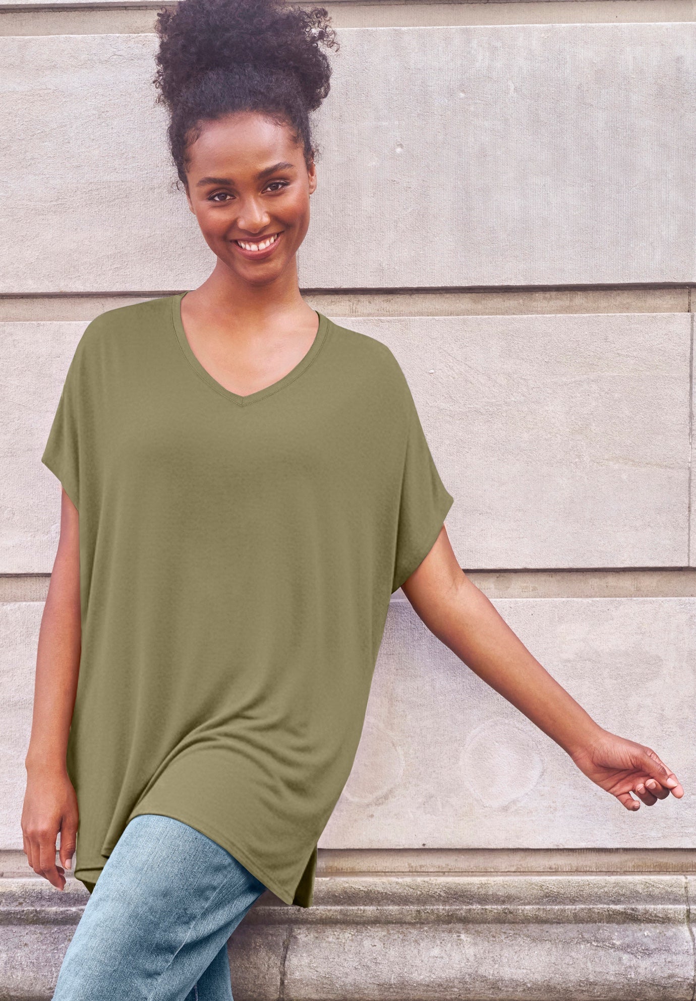 Stretch Knit Scoop Neck Oversized Tunic image number 0