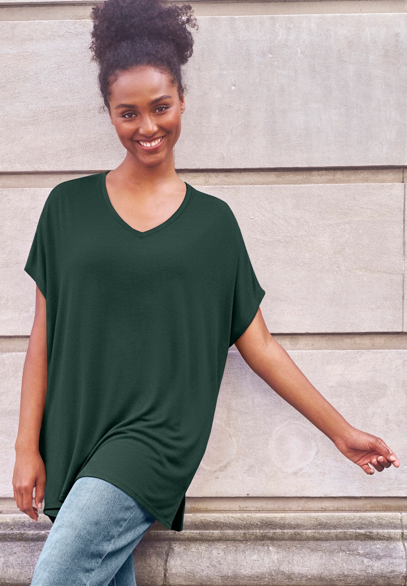 Stretch Knit Scoop Neck Oversized Tunic image number 0