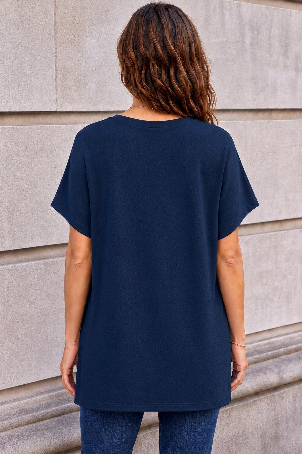 Oversized Stretch Jersey Knit V-Neck Tunic image number 1
