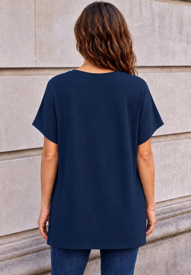 Oversized Stretch Jersey Knit V-Neck Tunic image number 1
