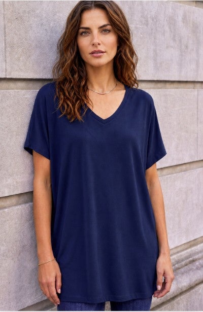 Oversized Stretch Jersey Knit V-Neck Tunic image number 0
