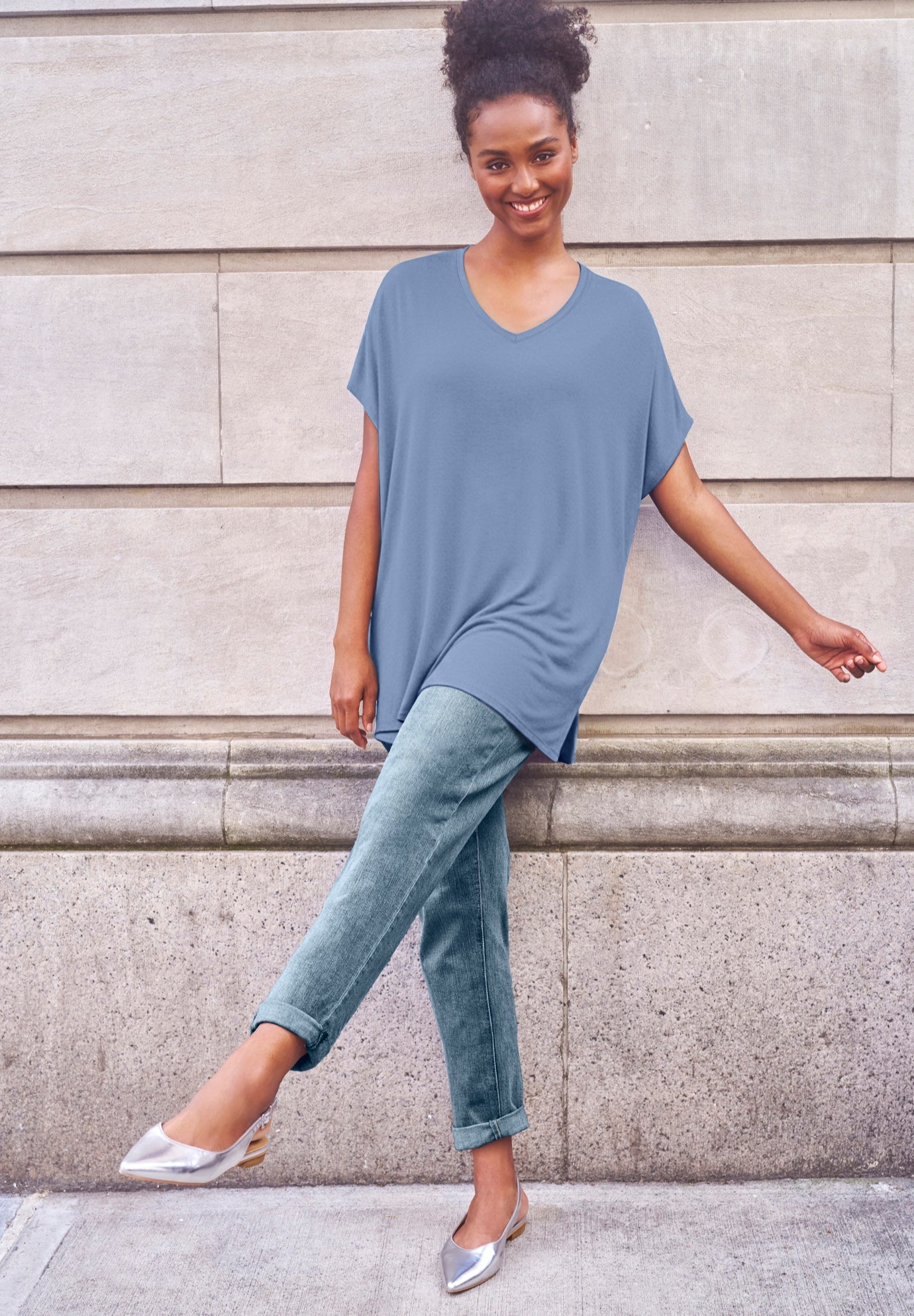 Stretch Knit Scoop Neck Oversized Tunic image number 0