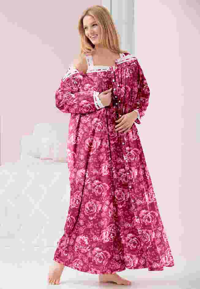Long 2-Piece Cabbage-Rose Peignoir Set image number 3