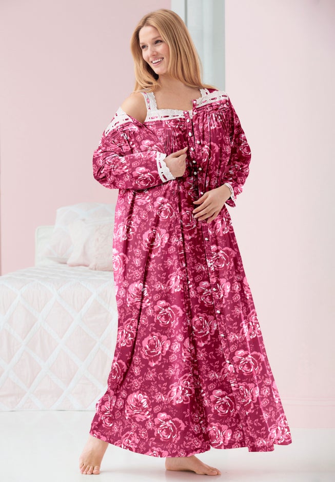 Long 2-Piece Cabbage-Rose Peignoir Set image number 3