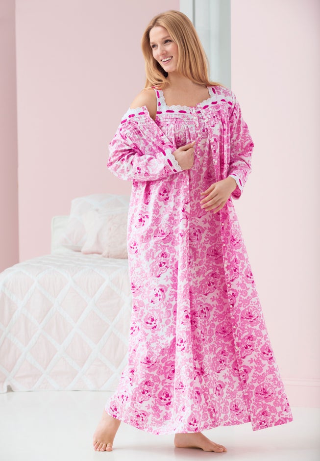 Long 2-Piece Cabbage-Rose Peignoir Set image number 0