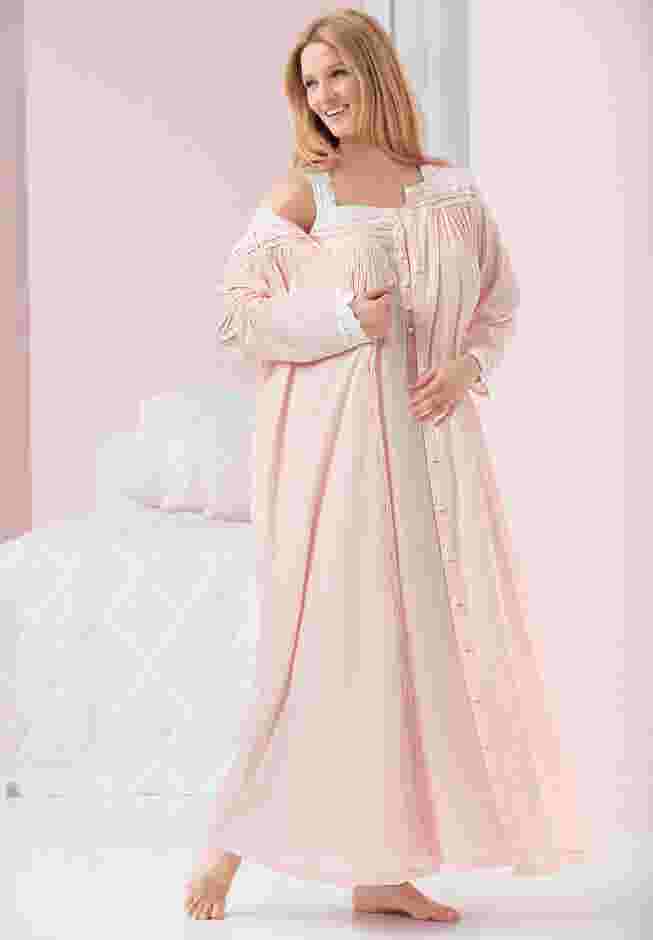 Long 2-Piece Cabbage-Rose Peignoir Set image number 0