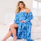 Long 2-Piece Cabbage-Rose Peignoir Set image number null