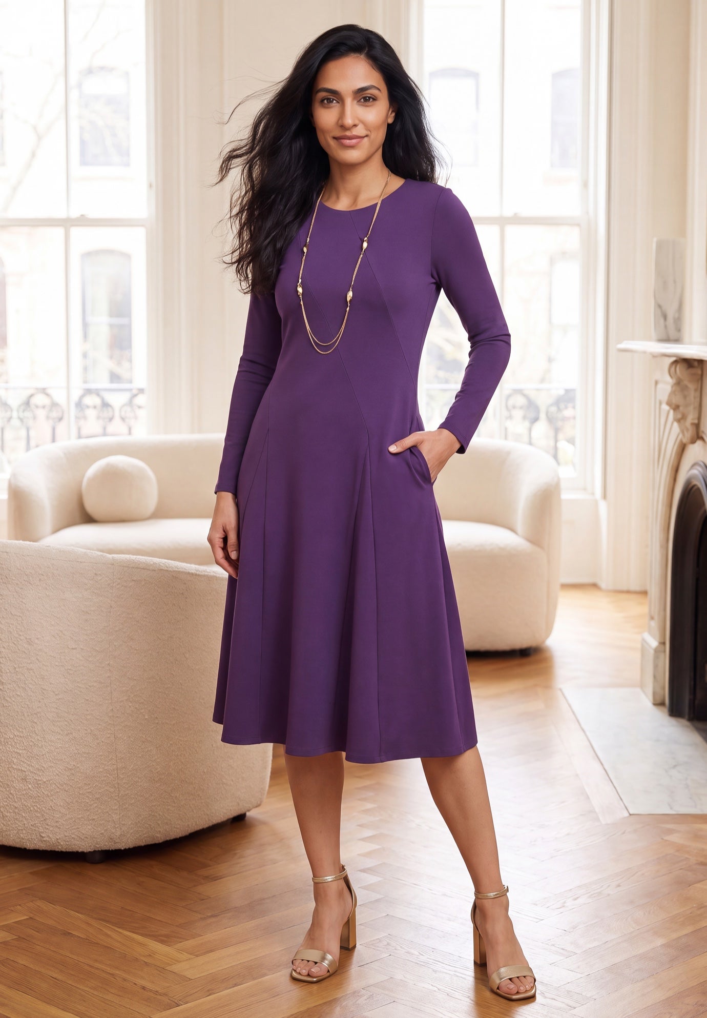 Long Sleeve Stretch Ponte Dress image number 0