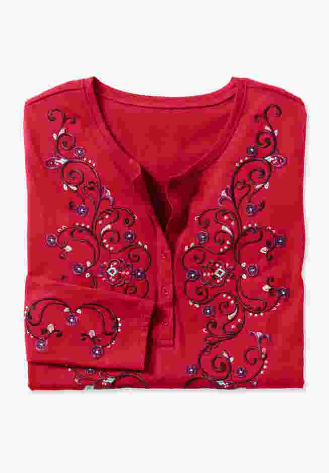 Embroidered Henley Tee image number 1