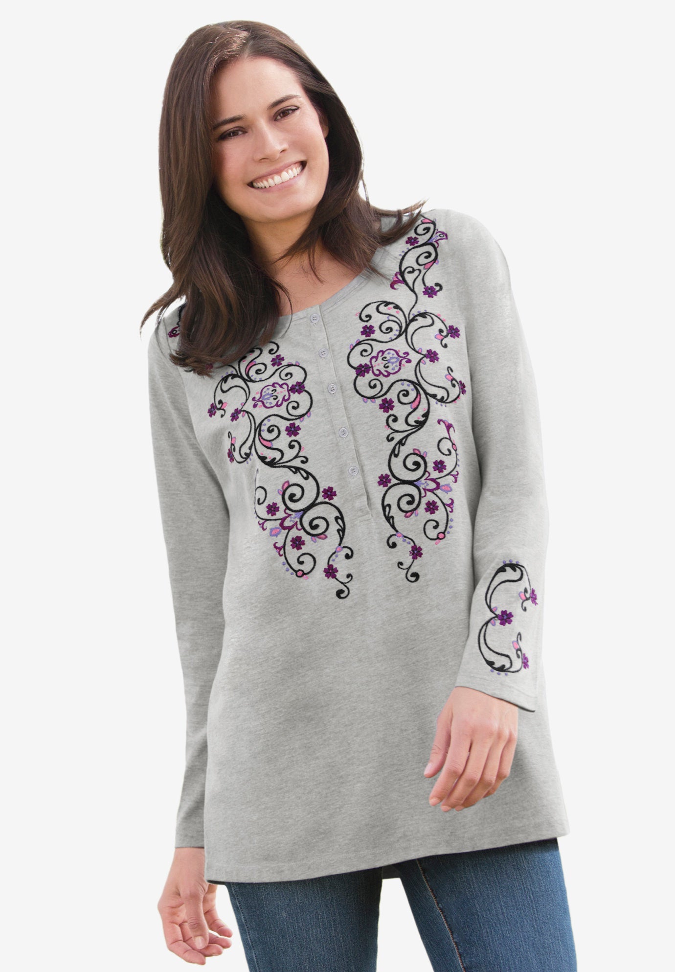 Embroidered Henley Tee image number 0