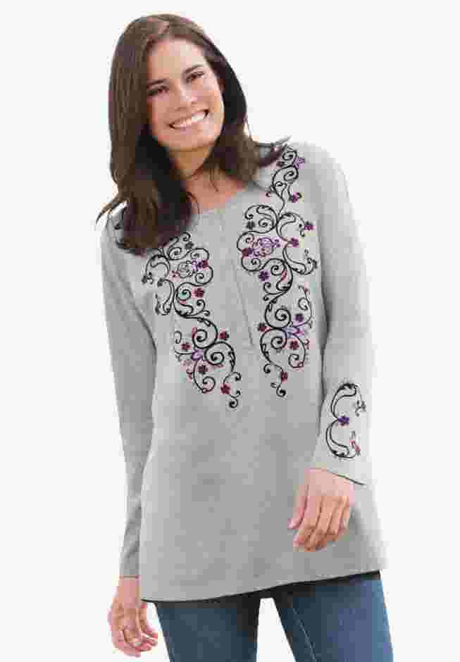 Embroidered Henley Tee image number 0