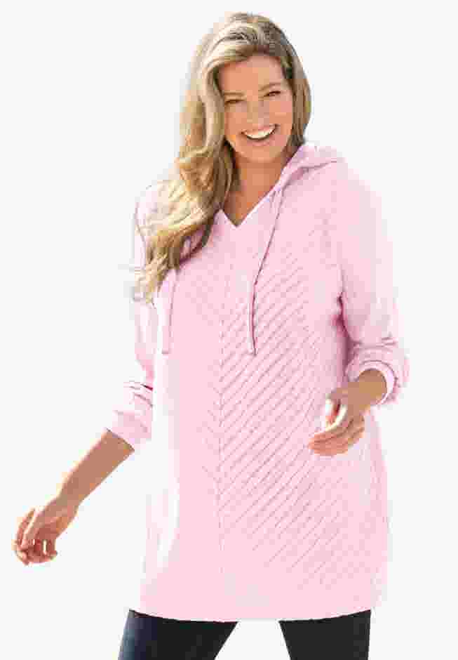 Rib-Knit Sherpa Hoodie Sweatshirt image number 1